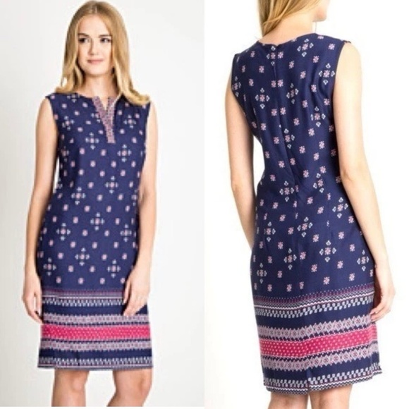 Talbots Border-Print Midi Dress Women’s Size S Sleeveless Stretch Knit Americana - Picture 1 of 9